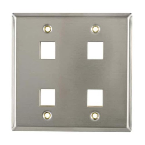 FACEPLATE DBL GANG 4PORT SILVER