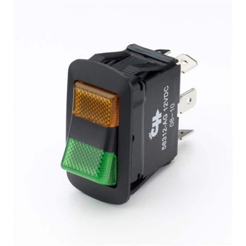 ROCKER ON-OFF-ON AMBR GRN LED