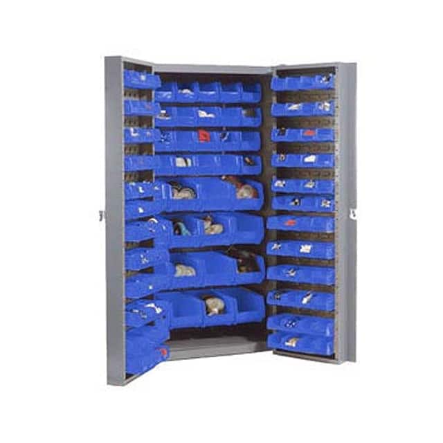 BIN CABINET W/114 BLUE BINS, 38X